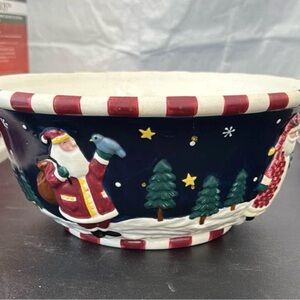 Large Ceramic Santa Claus Serving Bowl Make The Season Bright Christmas Holiday